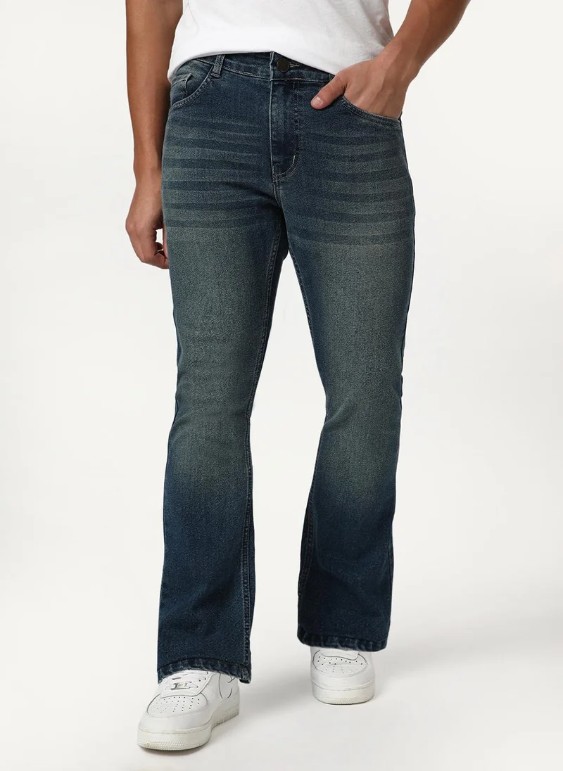 Urbano Fashion Men's Light Blue Bootcut Fit Mid Rise Heavy Washed Jeans Stretchable